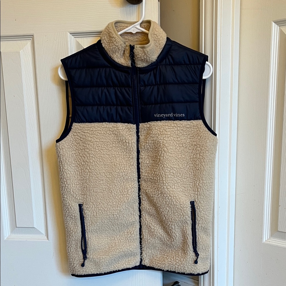Vineyard Vines Navy and Cream Sherpa Vest
